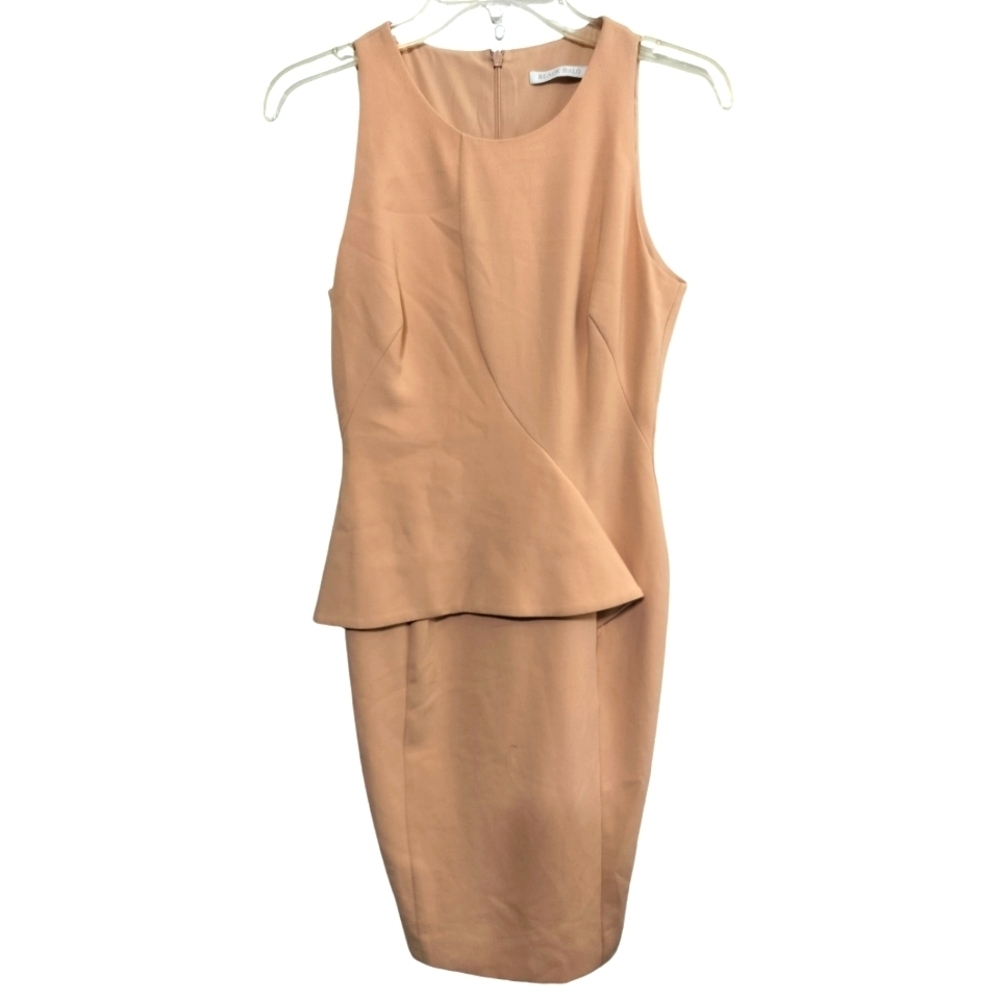 2864) Black Halo Sleeveless Peach Lined Peplum Sheath Dress